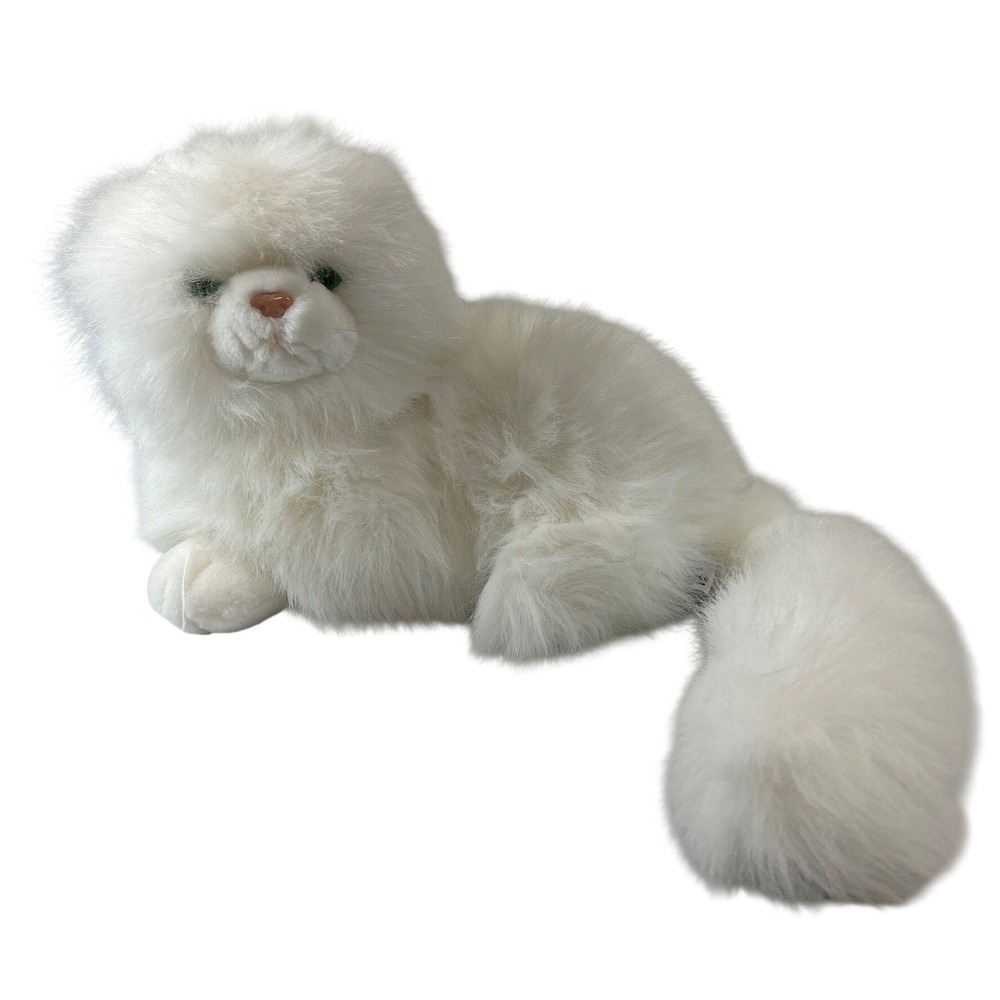 Russ Berrie Nikki Persian Cat 15"‎ Plush White Green Eyes Long Hair Fluffy